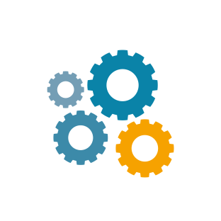 Grafik mit verschiednen Zahnrädern als Begleitbild für das Segment Projektablauf & Zusammenarbeit